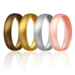 ROQ Silicone Ring - Dome Style Thin Comfort Fit Set By ROQ For Women - 10 Mm Bronze, Gold, Silver, Rose Gold